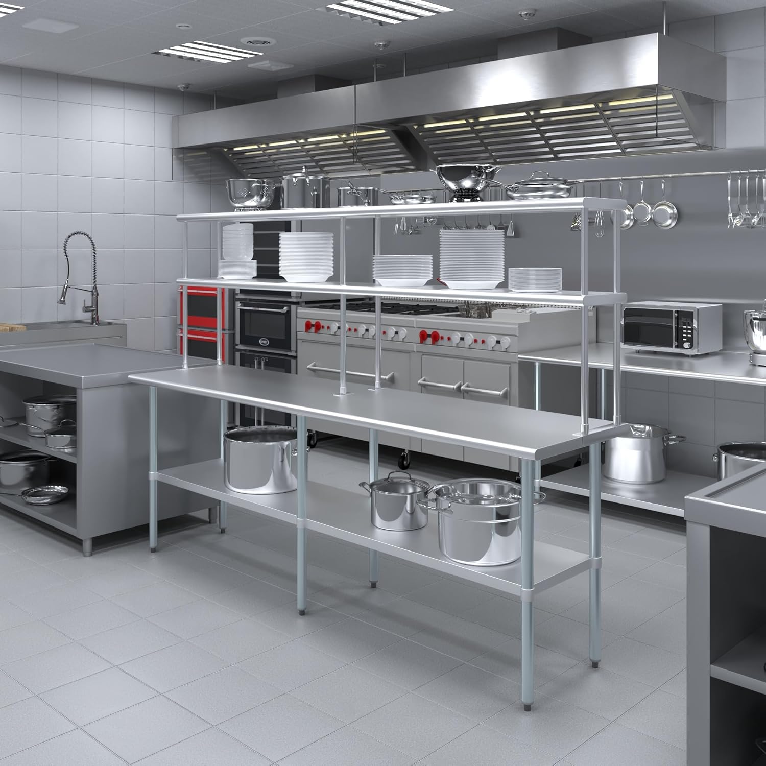 AmGood Double OverShelf Stainless Steel NSF - Many (96" Long x 12" Deep)