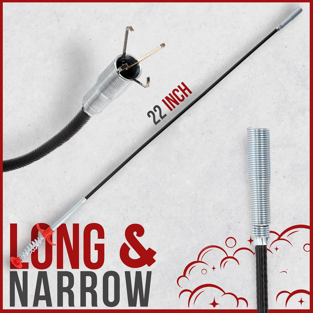 22" Snake Drain Clog Remover - Used as Hair Clog Remover for Sink, Shower, and Bathtub - Dryer Vent Cleaner, and as a Flexible Grabber Tool for Hard to Reach Places - By RAM-PRO