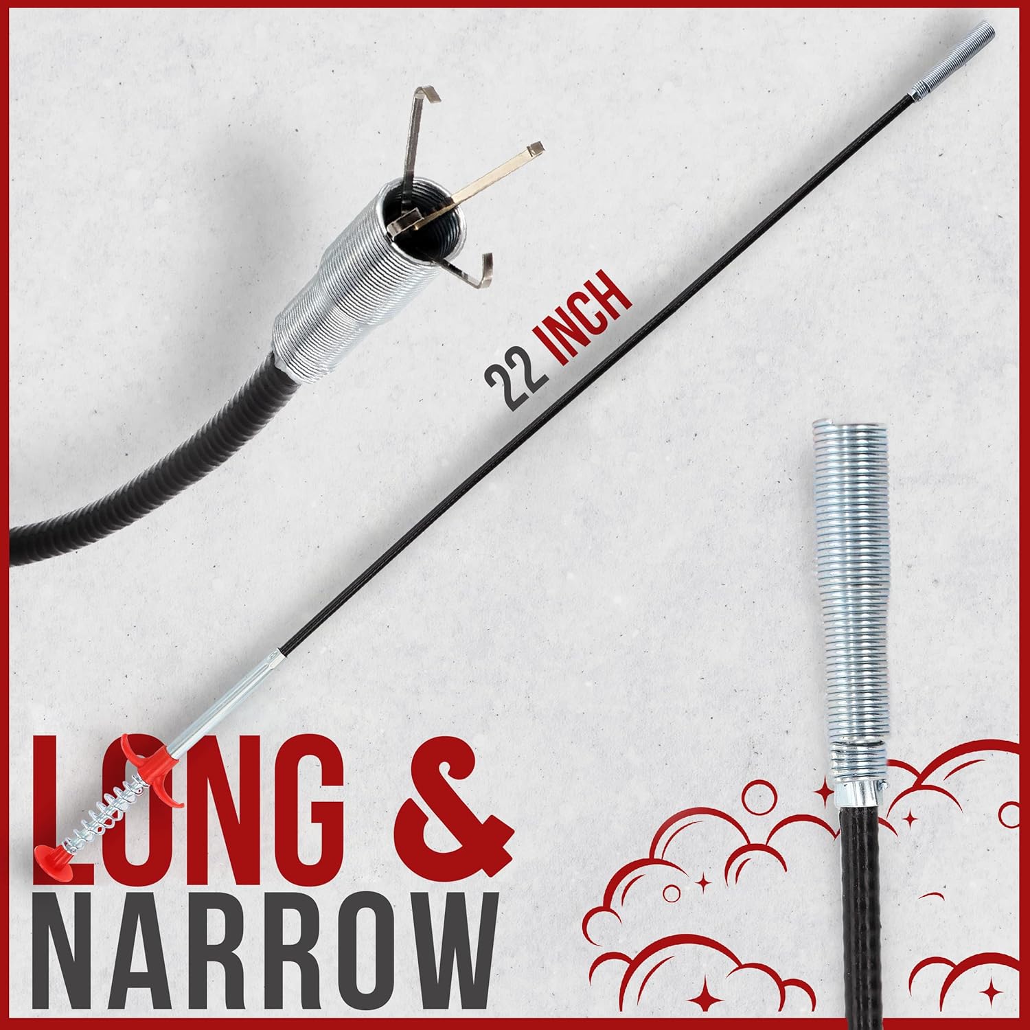 22" Snake Drain Clog Remover - Used as Hair Clog Remover for Sink, Shower, and Bathtub - Dryer Vent Cleaner, and as a Flexible Grabber Tool for Hard to Reach Places - By RAM-PRO