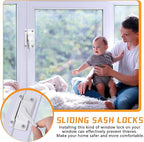 4 Pack Windows Sash Lock-Sliding Window Sash Locks for Single-Hung and Double-Hung Windows-White Cam Sash Locks for Vertical and Horizontal Sliding Windows