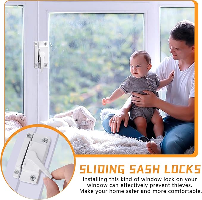 4 Pack Windows Sash Lock-Sliding Window Sash Locks for Single-Hung and Double-Hung Windows-White Cam Sash Locks for Vertical and Horizontal Sliding Windows