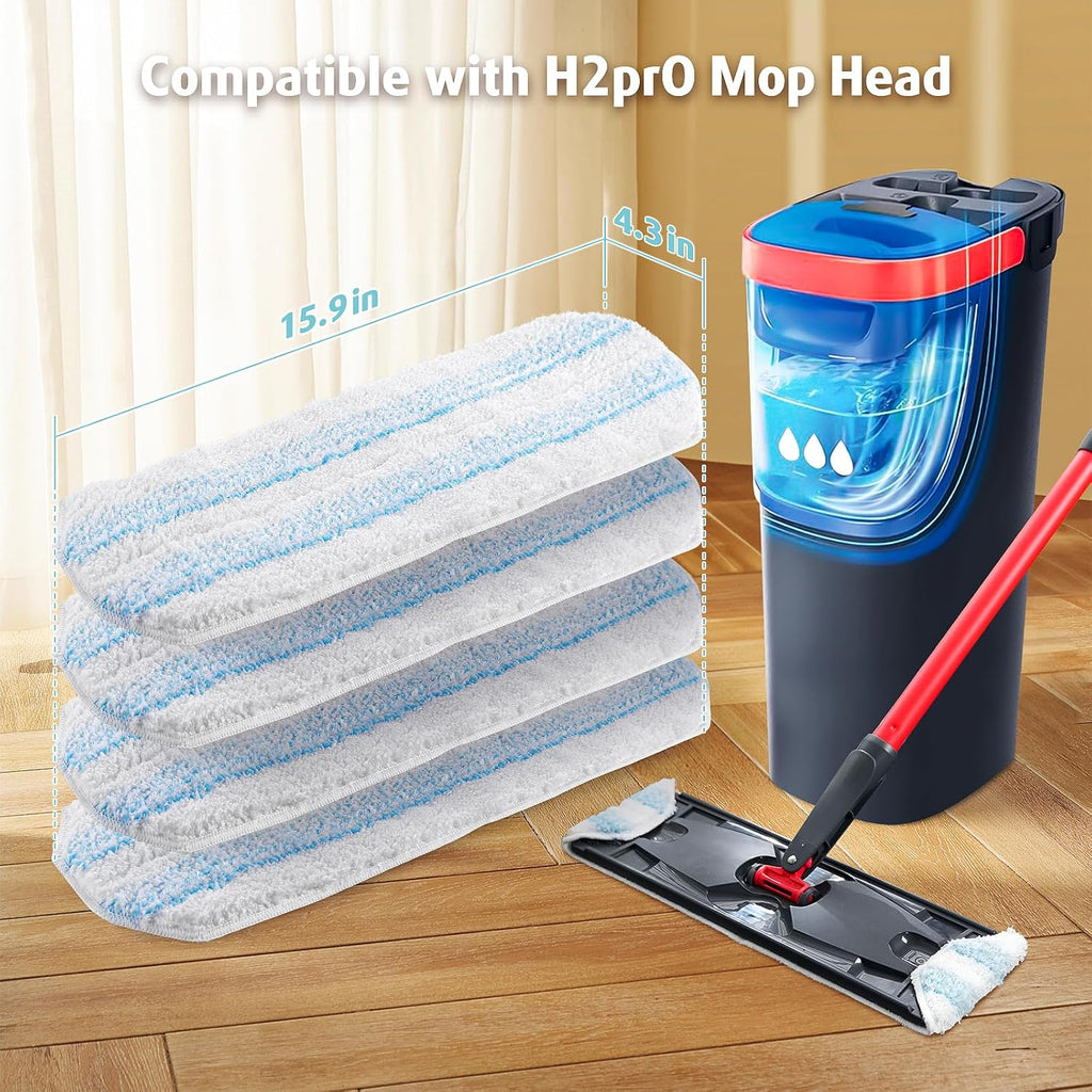 AIR U+ Mop Replacement Pads for O Cedar H2prO Flat Mop System, 4 Pack Mop Pads, Machine Washable Reusable Microfiber Mop Heads Replacements for O-Cedar H2Pro Refills Clean for All Floors Types