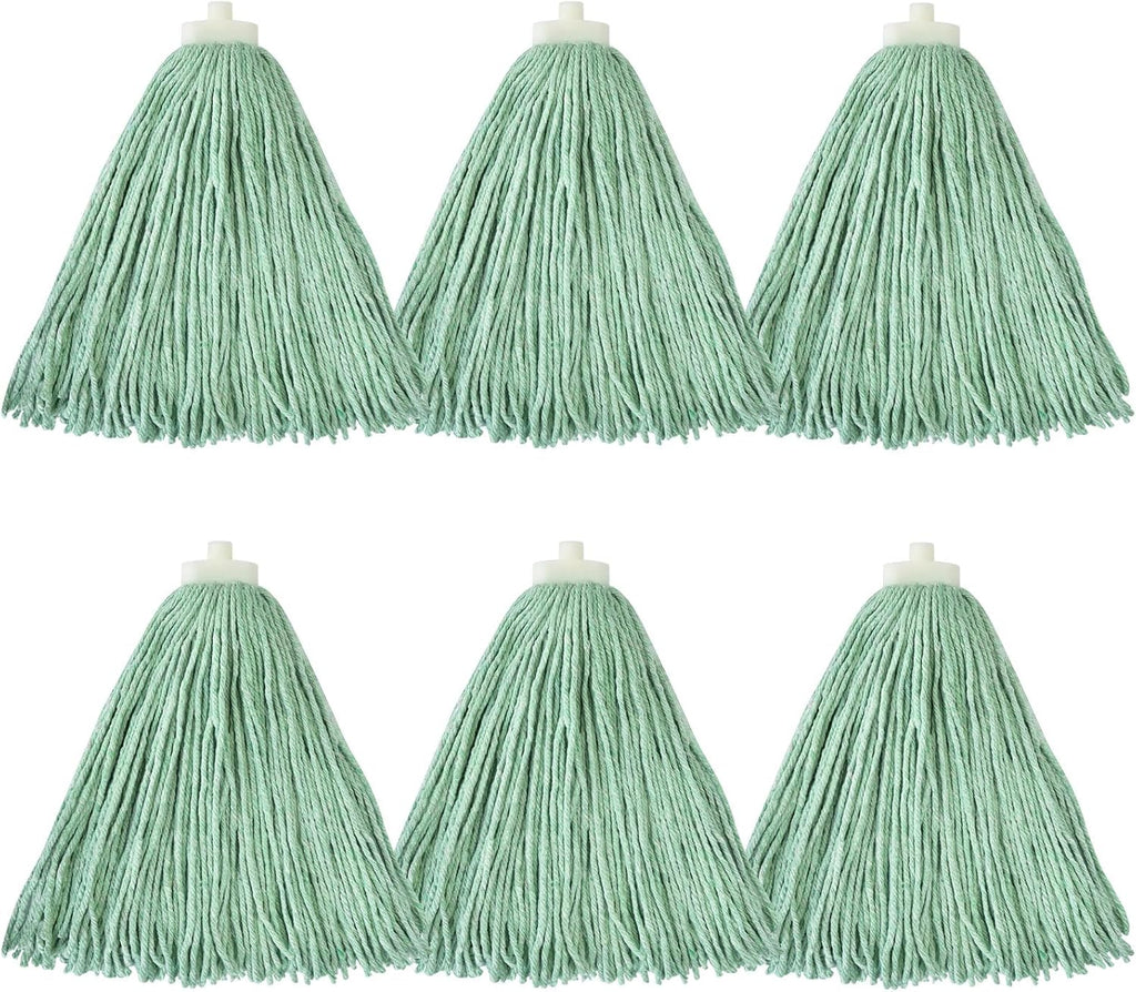 Matthew Cleaning Screw-on Heavy Duty Cotton Wet Mop Replacement Heads(Green, Medium,6 Pack) with 2 Pack Microfiber Cloth for Residential & Commercial Floor Cleaning Use- Fit Standard American Screw