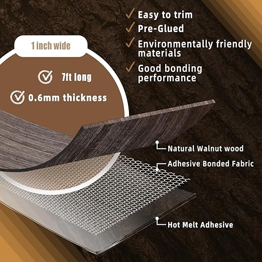 GSCIT Club Walnut Edge Banding, 1 inch x 7ft roll of Veneer Edge Banding -Pre-glued Flexible, Real Wood Tape Banding for Cabinet Repair Furniture Restoration