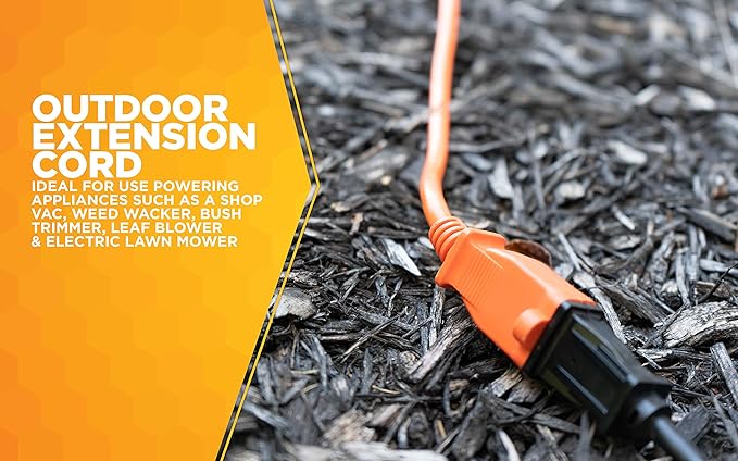 Southwire Outdoor Power Extension Cord - Ideal for Landscaping & Outdoor Equipment - Bright Orange Jacket - SJTW Rated - Durable Molded Plug - 16/2 SJTW - 50 Foot Length