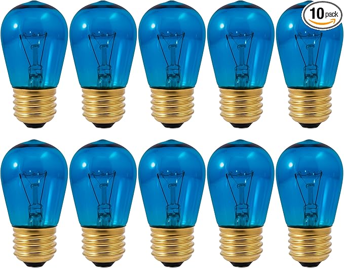 OHLECTRIC Transparent Blue Night Light Bulbs (10-Pack) 11W S14 Sign Bulb, Decorative Light Bulbs, E26 Medium Base, Colorful Bulbs, Dimmable, Sign Replacement Lamp for Indoor & Outdoor Use.Avg Hrs 5000
