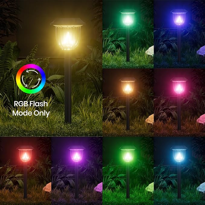 AOSEA Solar Pathway Lights Outdoor Waterproof, Solar Powered Garden Lights, Garden Decor Lighting for Yard, Patio, Landscape, Pathway (RGB Flash Mode Only, 10 Pack)