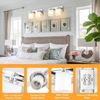 2 Light Modern Bathroom Light Fixtures Over Mirror, Chrome Vanity Lights for Bathroom Wall Sconces with Milky White Glass Shades, E26 Socket (Bulbs Not Included)