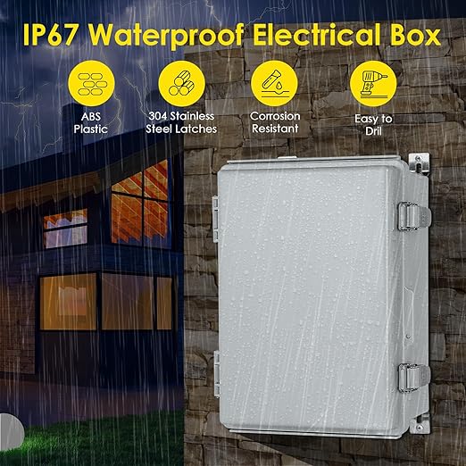 Waterproof Electrical Junction Box, IP67 Plastic Weatherproof Electrical Enclosure with Aluminum DIN Rail, Mounting Plate, Wall Brackets for DIY Project WiFi(13.8''×9.8''×5.9")