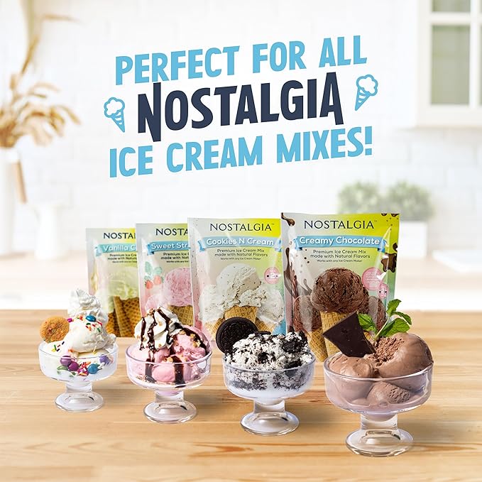 Nostalgia 2-Quart Electric Ice Cream Maker – Make Homemade Ice Cream, Gelato, Sorbet & Frozen Yogurt – No Salt/Ice Needed, Digital Controls, Mix-In Chute & Freezing Gel Canister – Stainless & Aqua