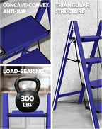 Taranta 4 Step Ladder,Aluminum Lightweight Folding 4 Step Stool with Anti-Slip Wide Pedal,330lbs Capacity Step Ladder for Household,Kitchen,Office - Blue