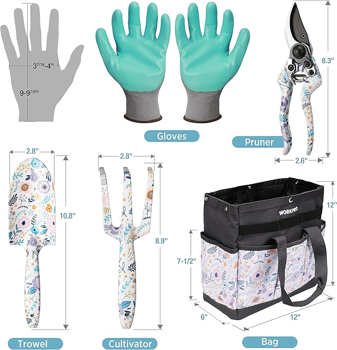 WORKPRO 5PCS Garden Tool Set, Aluminum Heavy Duty Gardening Tool Set with Bag, Outdoor Garden Hand Tools, Gardening Gifts