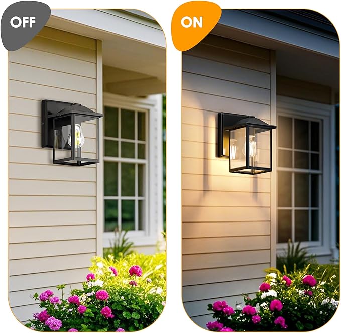 Outdoor Wall Lantern, Exterior Waterproof Wall Sconce Light Fixture, Black Front Door Mounted Lighting with Clear Glass, Anti-Rust Porch Lamp