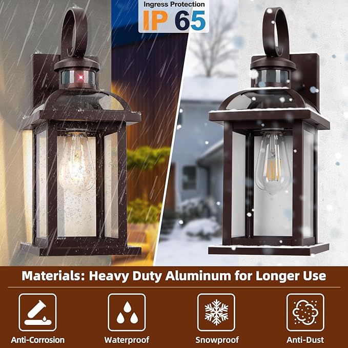 Motion Sensor Outdoor Lights Dusk to Dawn Bronze 2-Pack, 16 Inch Aluminum Anti-Rust Exterior Light Fixtures Large Front Door Porch Lights Brown Outdoor Sconces Wall Mounted House Lights