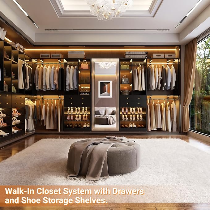 10FT Closet System with 4 Drawers, 120" Closet Organizer System with 6 Hanging Robs & Reversible Hanging Shelving, Closet Systems for Walk-in Closets, Load 2000+LBS, Black 2 Pack