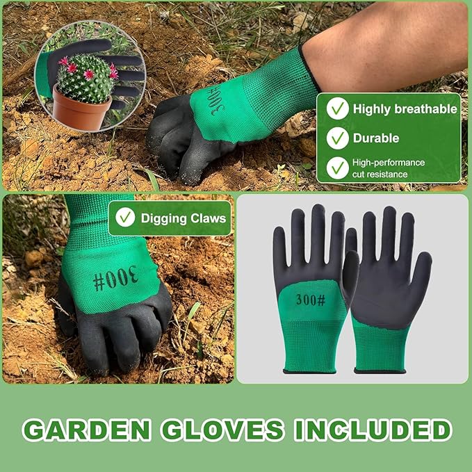 8 Piece Garden Tools, Green Anti-Slip Heavy Duty Gardening Hand Tools. Suitable for Gardeners, Potted Indoor use of Small Garden Tools to Organize with a Handbag