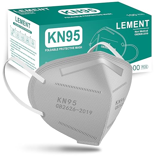 LEMENT KN95 Face Masks,100 Pack Breathable Cup Dust Disposable Masks For Adults,Grey