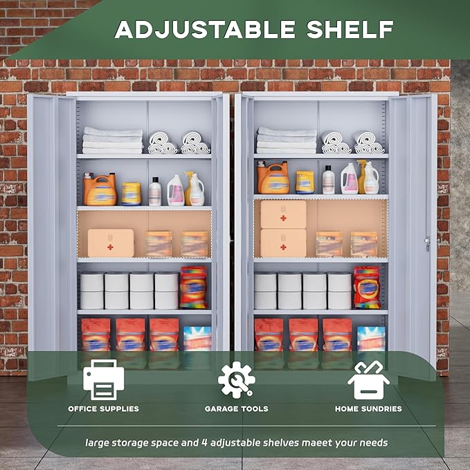 Greenvelly Metal Storage Cabinet with Locking Doors, 72" Dark Grey Lockable Storage Cabinet with Adjustable Shelves, Steel Tool Cabinets for Home Office, Garage (36" x 18")