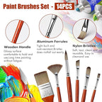 14pcs Acrylic Paint Brushes, Professional Synthetic Bristles Paint Brush Set with Extra Palette Knife - Flat, Filbert, Fan, Dagger, Round, Angle, Rigger Paint Brushes for Oil, Acrylic Canvas Paintings