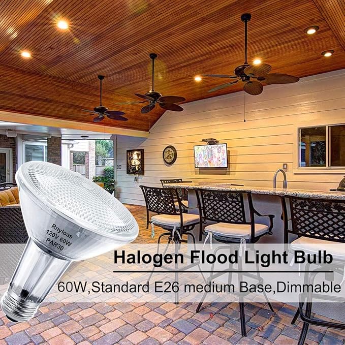 PAR30 Long Neck, 6PCS PAR30 60W 120V Flood Dimmable, PAR30 Halogen Bulb Long Lasting Lifetime with E26 Medium Base, PAR30l Flood Light High Brightness & CRI100 for Recessed Lighting