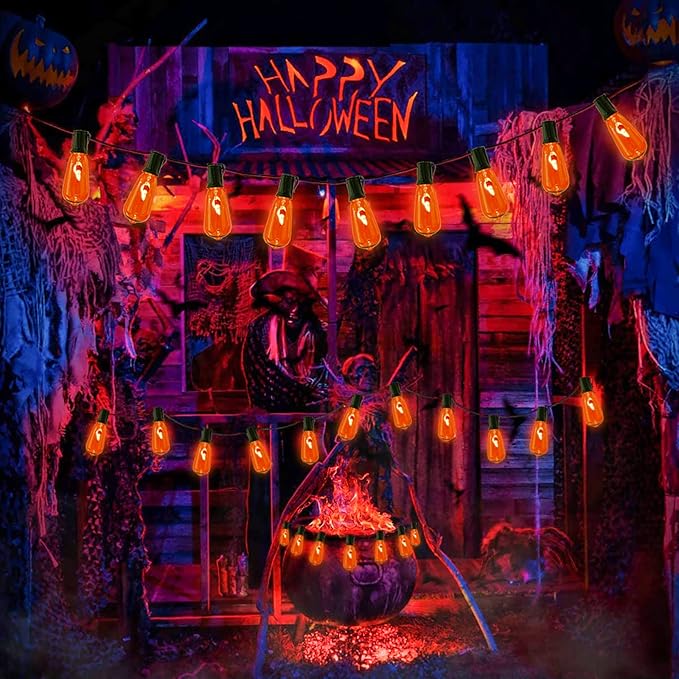 Halloween Orange Flicker Flame Light Bulbs, ST40 Replacement Bulbs with Realistic Orange Red Flame Edison Bulbs for Christmas Outdoor Indoor String Lights, 1 Watt E17 Intermediate Base, 10 Pack