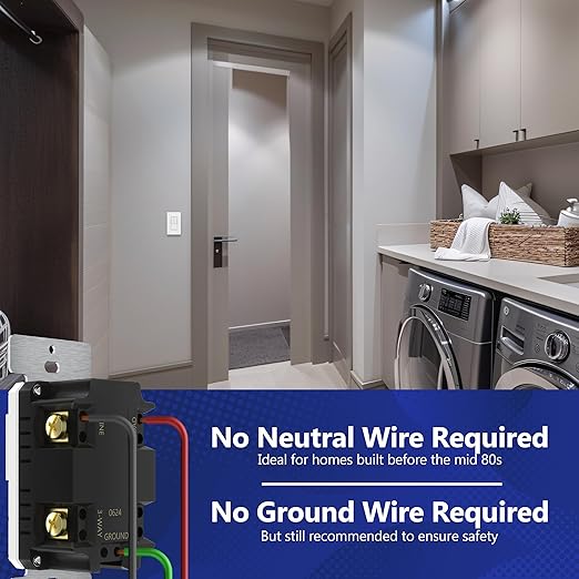 LIDER Motion Sensor Dimmer Switch for Dimmable 200W LED/CFL Lights, 3-Way, 120 V, Modern Upgrade, No Neutral Required, No Ground Required, UL Listed, Wall Plate Included, White