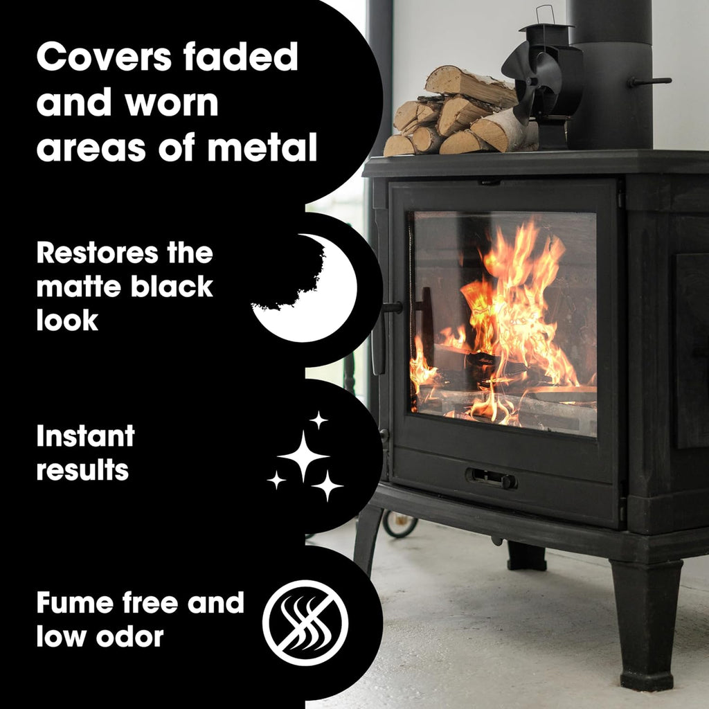 Furniture Clinic Stove Restorer | Matte Black High Heat Paint | Restores and Protects Cast Iron | For use on Log Burners, Grates, & Fireplaces | 8.5oz / 250ml