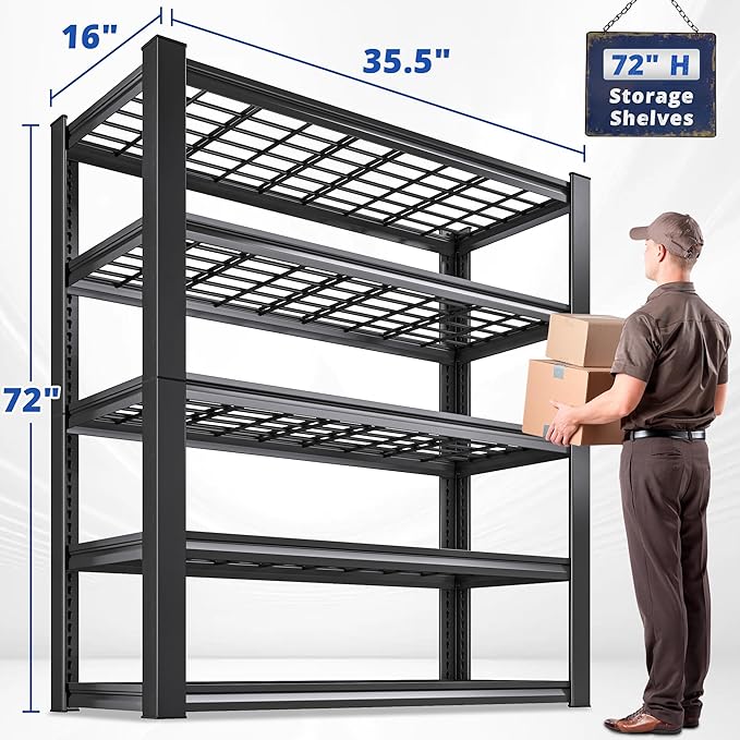 REIBII 3010LBS Storage Shelves 72" H Garage Shelving Heavy Duty Metal Shelving 5 Tier Adjustable Metal Shelves for Storage for Kitchen Pantry Warehouse Basement 72" H x 35.5" W x 16" D, 3 Pack