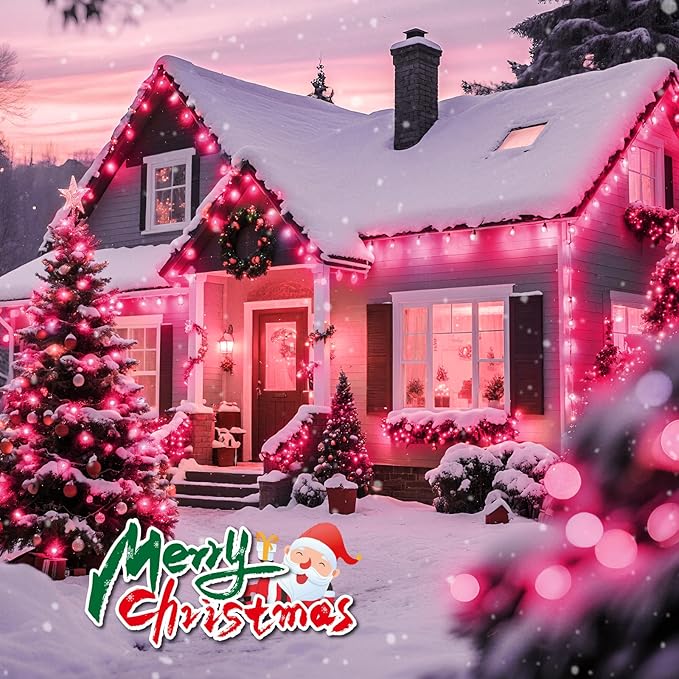 Brightown C9 LED Replacement Christmas Bulbs, 25 Pack Pink Shatterproof C9 Bulbs, Waterproof Commercial LED Holiday Bulb for Christmas String Light, E17 Intermediate Base, Dimmable