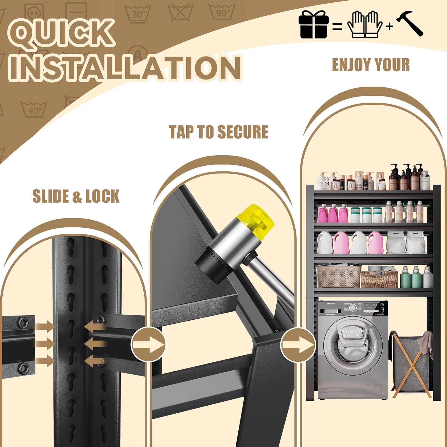 Over The Washer and Dryer Storage Shelf with Baskets, Multi Functional Storage Rack Storage Shelf Organizer Black for Laundry Room,Suit Washing Machine Width Within 32.6", Hold 500 lb, Black