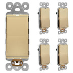 LIDER Minimalist Design Matte Finish Lighted Decorator Switch, Frameless Paddle Light Switch with Locator Light, Grounding Screw, 15A 125V, UL Listed, LS15-1P-GD5P, Gold, 5 Pack