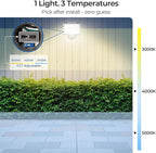 CINOTON 55W LED Flood Light 3CCT (3000K/4000K/5000K), 7700LM Dusk-to-Dawn Photocell Outdoor Security Lighting, 120V IP65 Aluminum Wall Pack for Porch/Barn, 180° Knuckle Mount, 2 Modes, ETL, 1 Pack