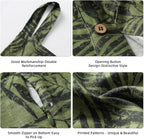 Linen Hanging Laundry Bag, 100% Linen Leaf Print Over The Door Laundry Hamper with Buttons and Zipper, Space Saving Door Hampers for Laundry Dirty Clothes Home Travel, Green, 19.7x27.5inches