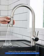 J-HVA Kitchen Faucet Sprayer Head Replacement with 15 Adapters (UPDATED) - Pull Down Kitchen Sink Faucet Spray Nozzle Head Replacement 3-Function Tap Spray Head for Kitchen Sink, Brushed Nickel