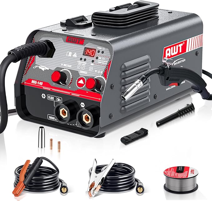 AWT MIG Welder 140Amp, Flux Core MIG Welder/Stick 2 in 1 Welding Machine, Welder Machine 110V With Synergy IGBT Inverter, Portable Gasless Welder Equipment