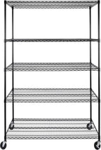 Seville Classics UltraDurable Heavy Duty NSF Solid Steel Wire Rack Storage Unit, Organizer for Garage, Warehouse, Office, Restaurant, Classroom, Kitchen, Black, 5-Tier Shelving, 48" W x 24" D