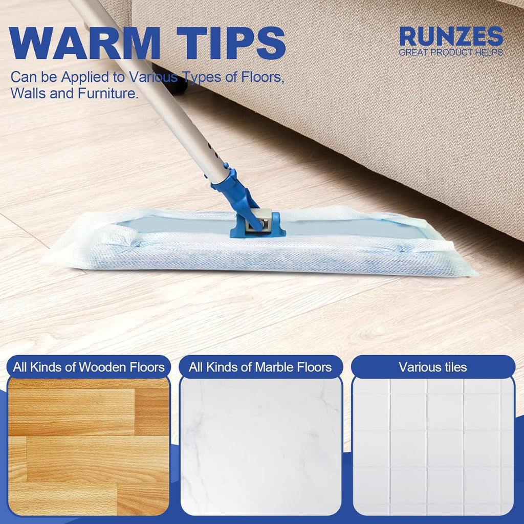 Runzes Dry Sweeping Refills 80Count Mop Pads Duster Cloths White Disposable Cleaning Cloths to Clean Dust,Hair,Dirt