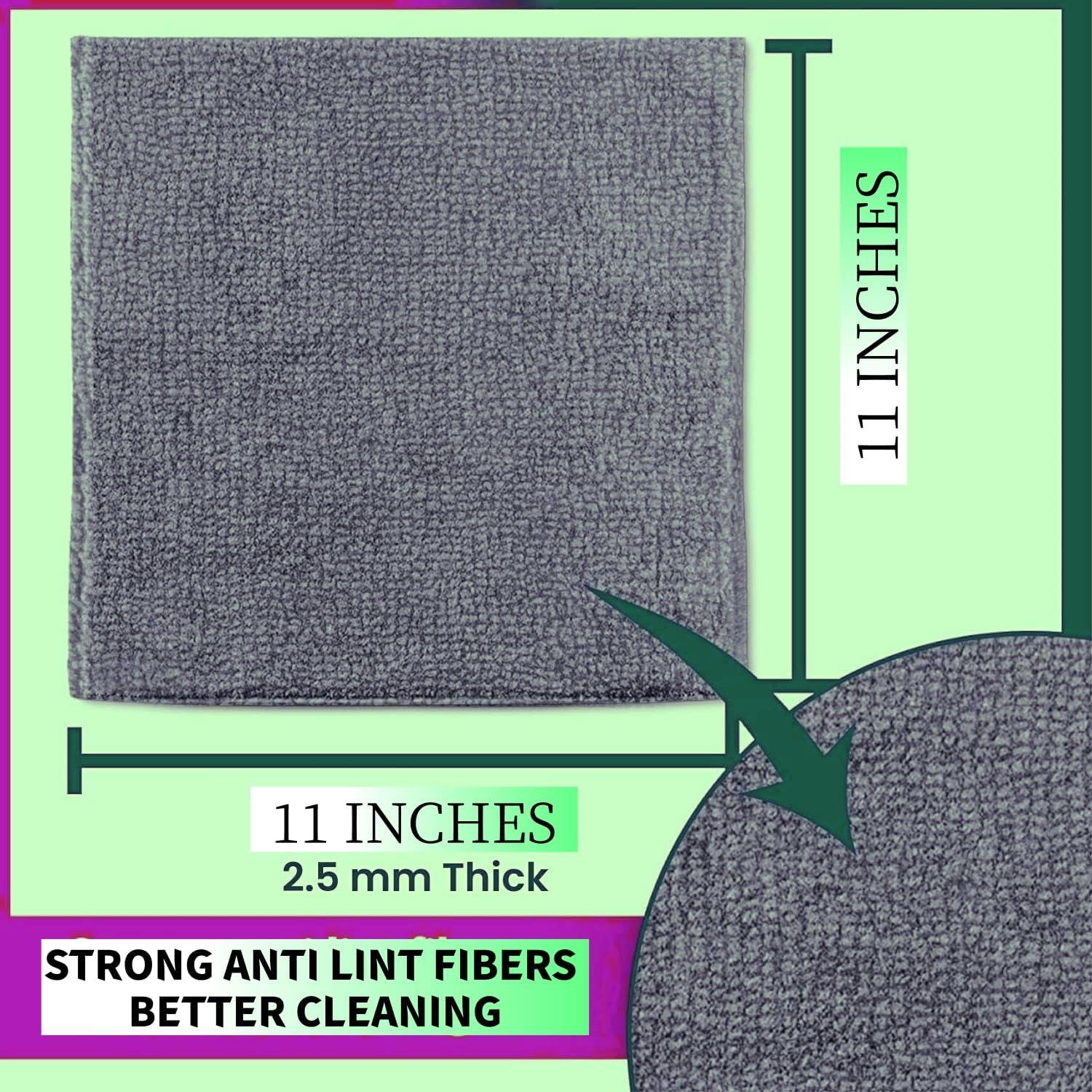 11x11 Inch Slim Microfiber Cleaning Cloths, 30-Pack - Flexible for Tight Spaces (Car Vents/Glass Edges), Lightweight & Scratch-Free, Washable for Kitchen/Bathroom/Car (Grey)