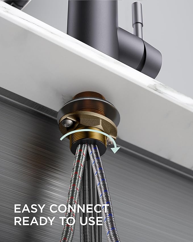 FORIOUS Kitchen Faucet with Pull Down Sprayer, Stainless Steel Commercial Single Handle Classic Spring Pull Out Sink Faucet for Pot Filler, Farmhouse Camper Bar Laundry Room, Grey