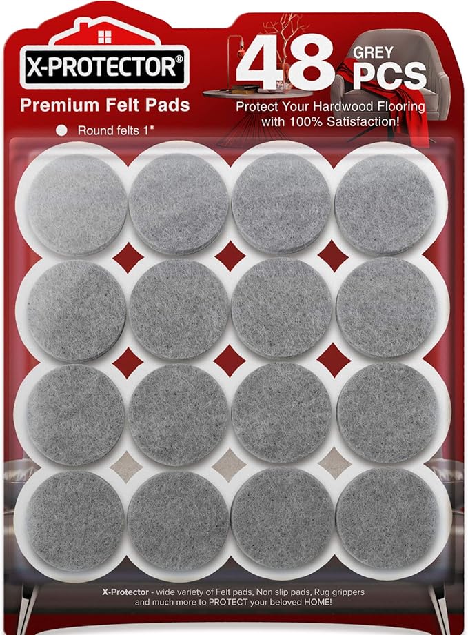Felt Furniture Pads X-PROTECTOR - 48 Premium Felt Pads Floor Protector - Chair Felts Pads for Furniture Feet Wood Floors - Best Furniture Pads for Hardwood Floors - Protect Your Hard Floors! (Grey)