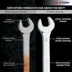 Hitork 24-Piece Combination Wrench Set, SAE (1/4"–1") & Metric (8–24mm), Cr-V Steel, Mirror Chrome Finish, 12-Point Box End, 15° Offset, with Roll Pouch – Ideal for Home, Garage & Auto Repair