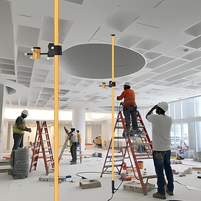 13.8 Ft/4.2 M Laser Level Pole, Multi functional fine-tuning gimbal, 1/4adapter, 5/8 "-11 nut for rotary and linear lasers