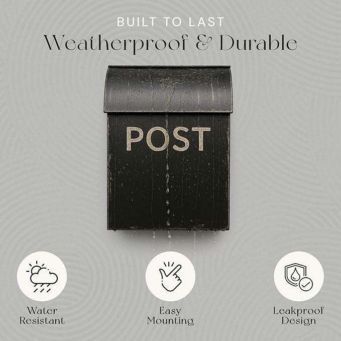 NACH Mailboxes for Outside Wall Mount, 15 x 9.5 x 4 inches, Rustic Black Wall Mounted Mailbox and Newspaper Holder, Waterproof Mailbox for Door - The Rustic Milano Mailbox