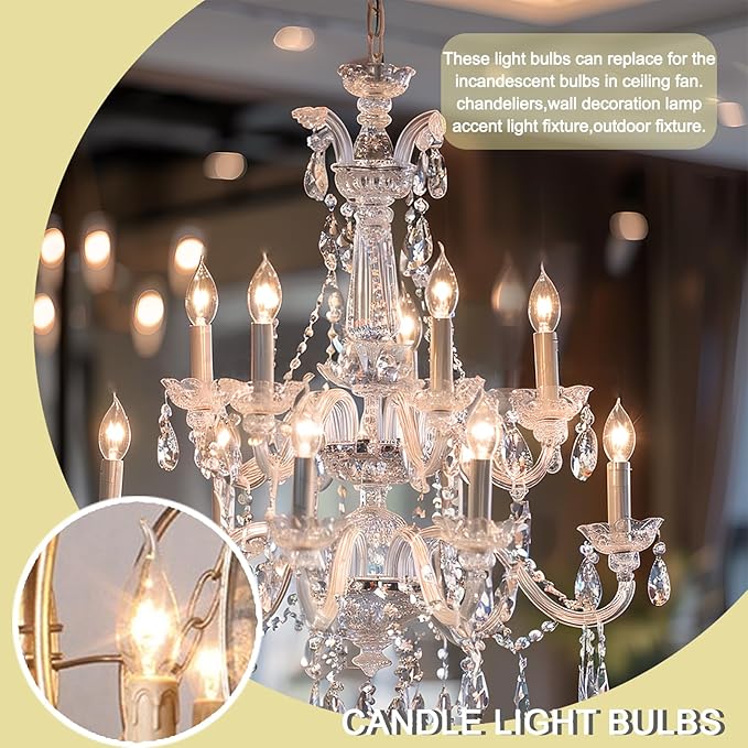 Potanro E12 Incandescent Light Bulbs - 25Watt Warm White 2700K, 180 Lumens Candelabra Dimmable Chandelier Light Bulbs for Ceiling Fan, Pendants (25W-12Pack)