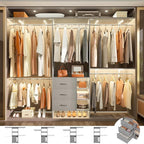 Aheaplus Closet System, Closet Organizer with 3 Wooden Drawers, 8FT Closet Organizer System, 96’’ Walk-in Closet Wardrobe Clothes Rack with Hanging Rods, Garment Rack, Fits 5.3-9 ft, -G6, Grey