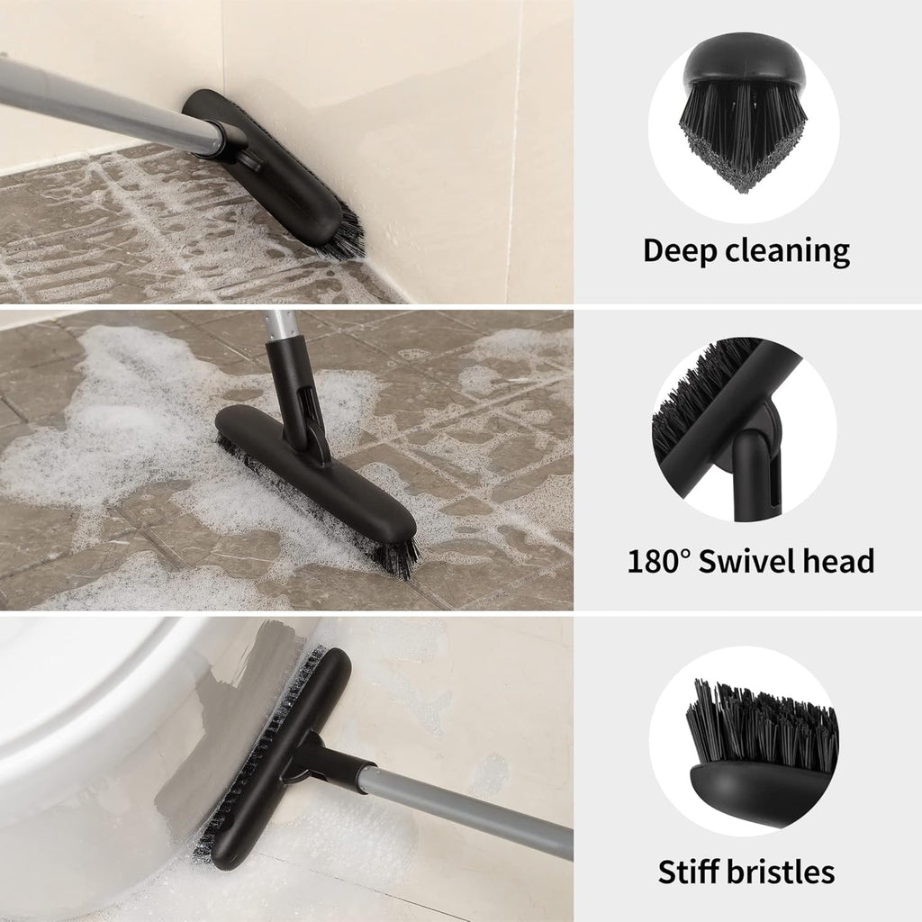 MR.SIGA Heavy Duty Grout Scrub Brush with Long Handle, Shower Floor Scrubber for Cleaning, Tile Scrub Brush with Stiff Bristles