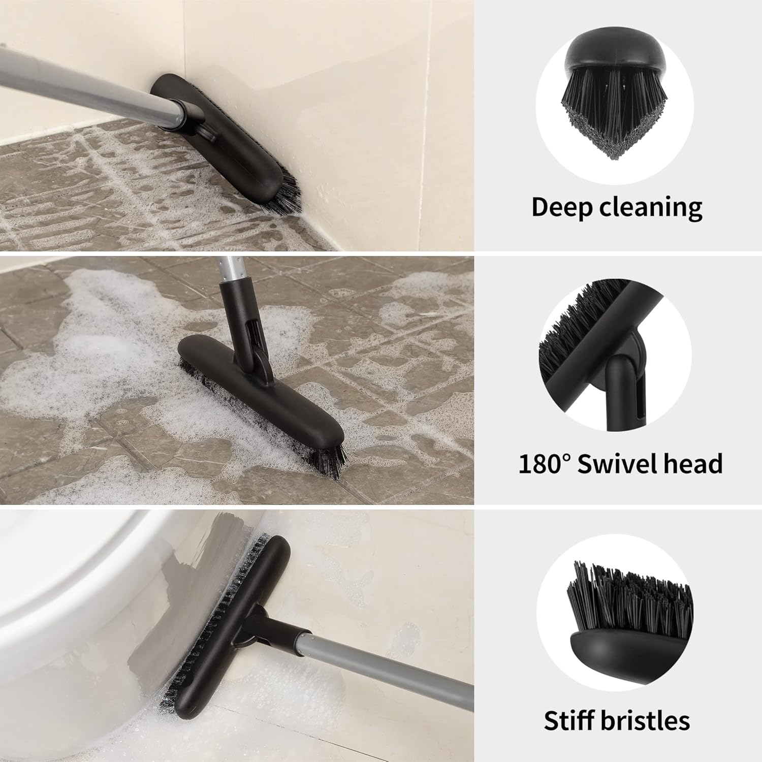 MR.SIGA Heavy Duty Grout Scrub Brush with Long Handle, Shower Floor Scrubber for Cleaning, Tile Scrub Brush with Stiff Bristles