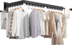 Wall Mounted Clothes Hanger, Aluminum Clothes Drying Rack, Space Saver, Retractable, Windproof Holes, with Clips