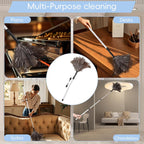 THARAHT Extendable Ostrich Feather Duster up to 25-49 inches Fluffy Feathers Long Handle Reusable for Cleaning Ceiling Fan Pendant lamp High Ceiling Blinds Furniture Feather Duster