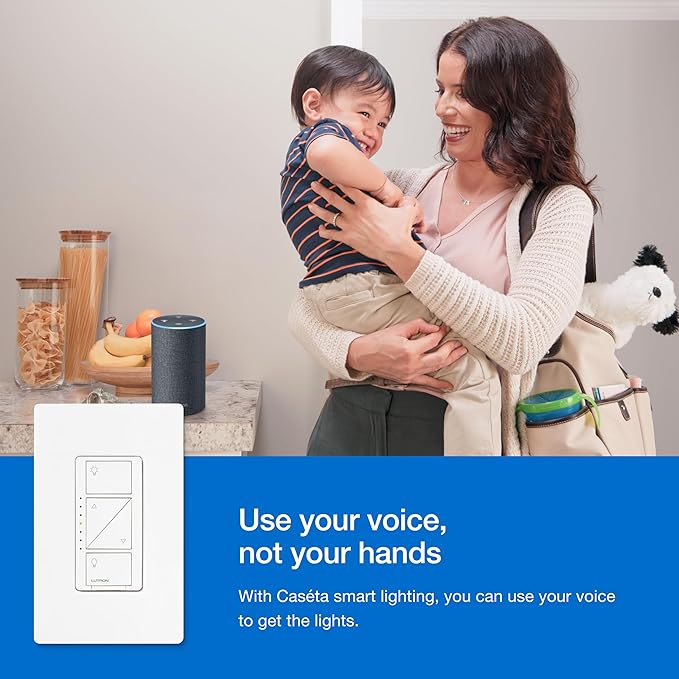 Lutron Caseta 3 Way Smart Dimmer Light Switch Kit, Includes Pico Remote, Bracket, and LED Dimmer Switch, No Neutral Required, P-PKG1WB-WH